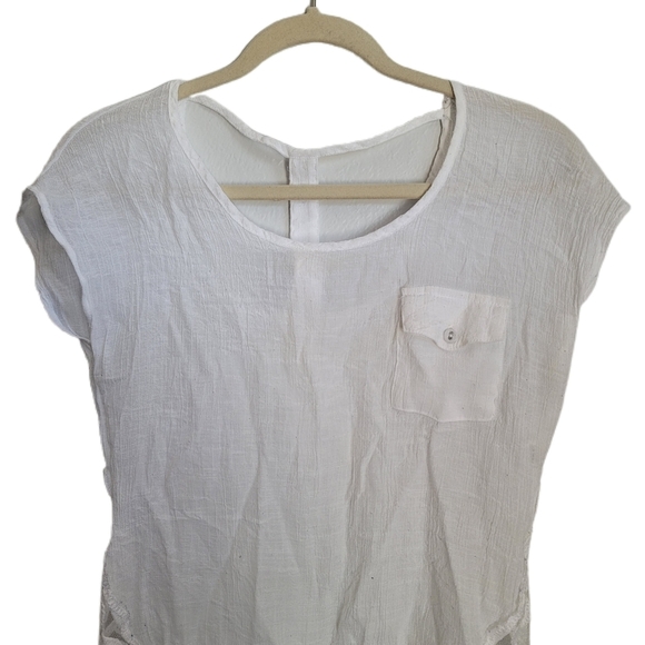 Mine Pocket Top S Small White Scoop Neck Short Sleeve - Picture 2 of 6